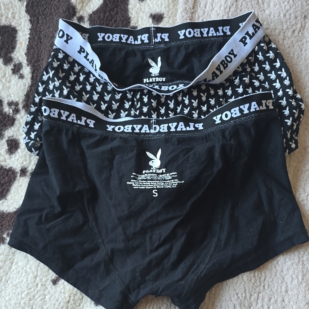 Two Playboy Men's Black Boxer Briefs Small